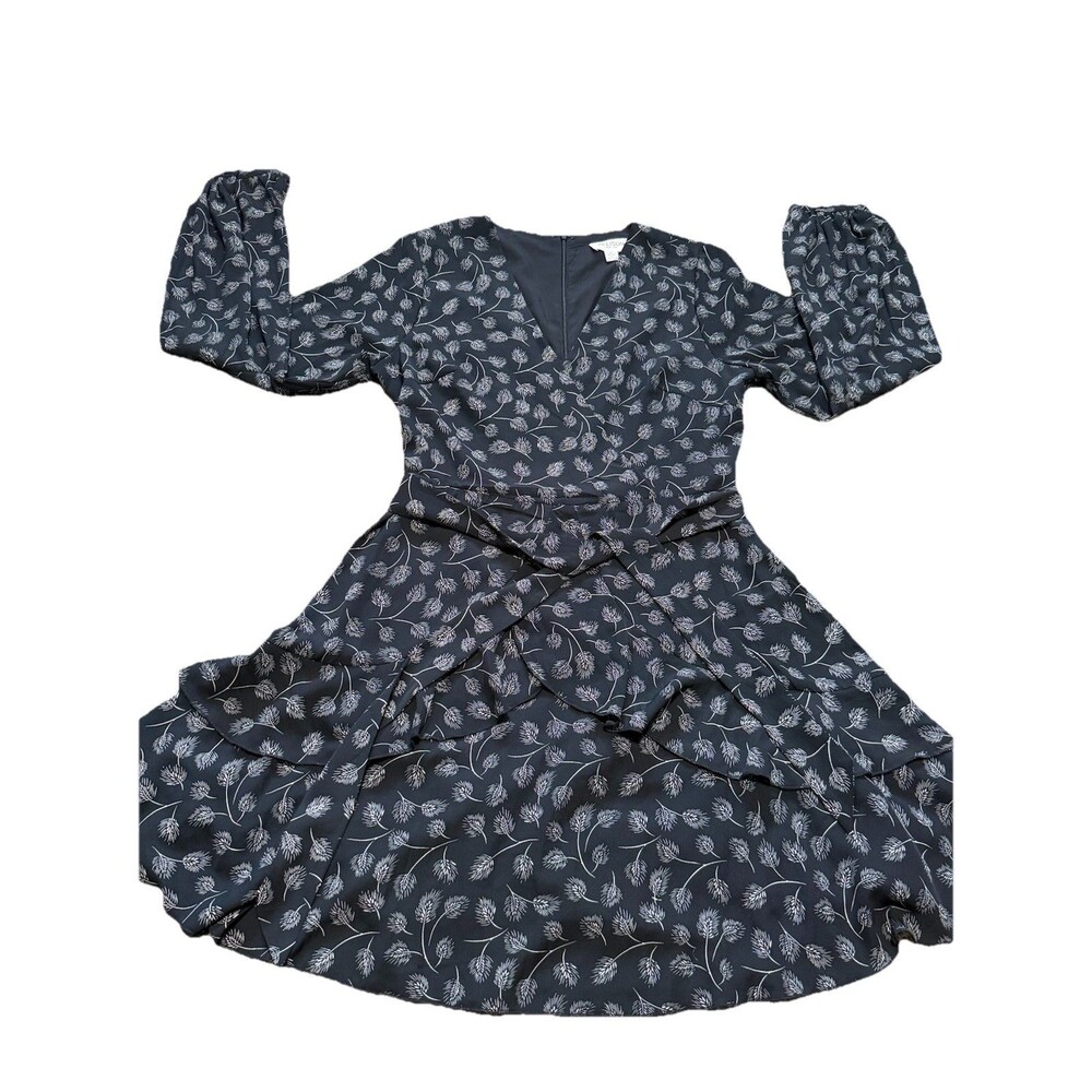 Allison New York Black White feather print long sleeve tiered mini dress